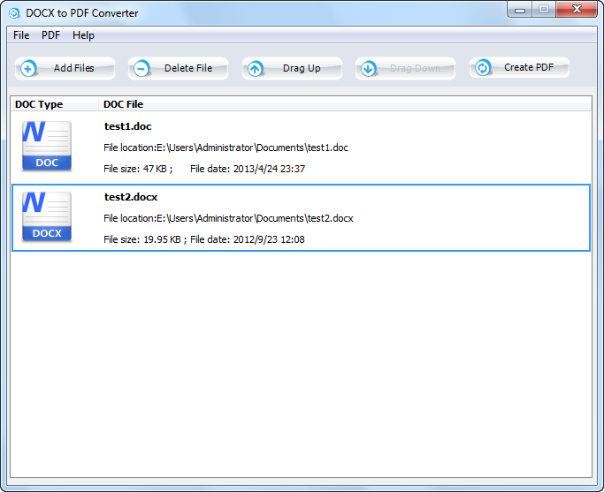 DOCX to PDF Converter 1.0 software screenshot