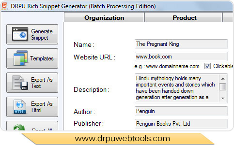 DRPU Rich Snippet Generator 2.0.1.5 software screenshot
