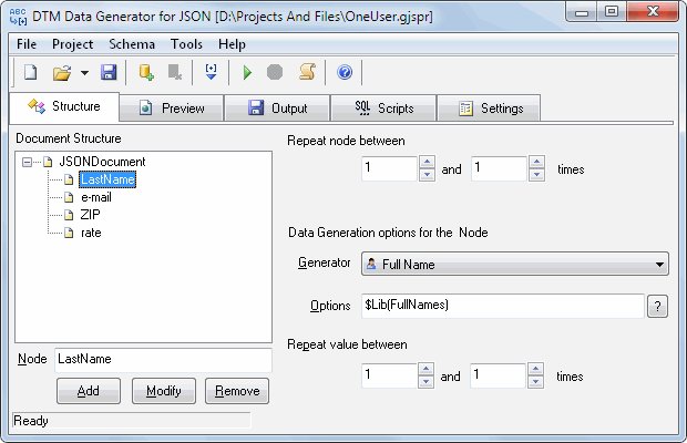 DTM Data Generator for JSON 1.06.06 software screenshot