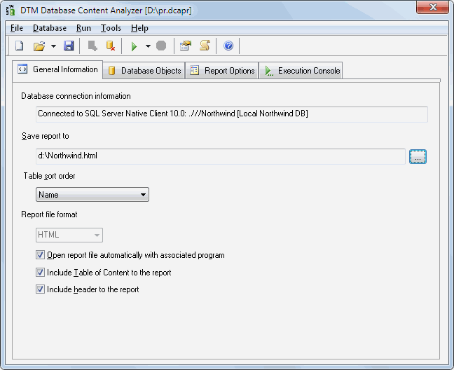DTM Database Content Analyzer 1.04.06 software screenshot
