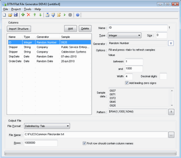 DTM Flat File Generator 2.06.00 software screenshot