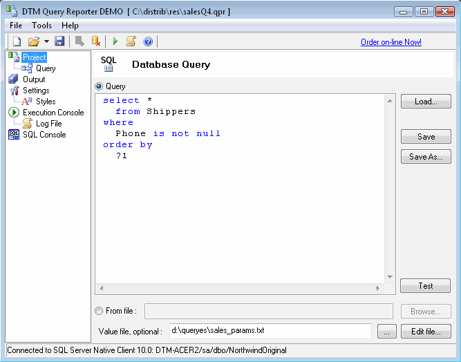DTM Query Reporter  1.28.01 software screenshot