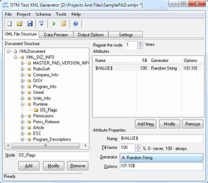 DTM Test XML Generator 1.20.5 software screenshot