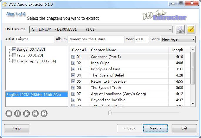 DVD Audio Extractor 7.4.0 software screenshot
