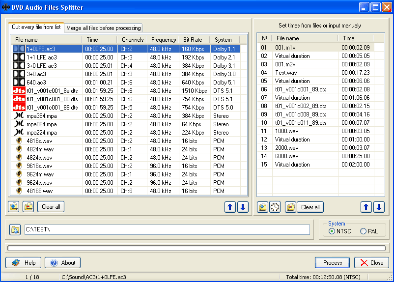DVD Audio Files Splitter 1.1 software screenshot