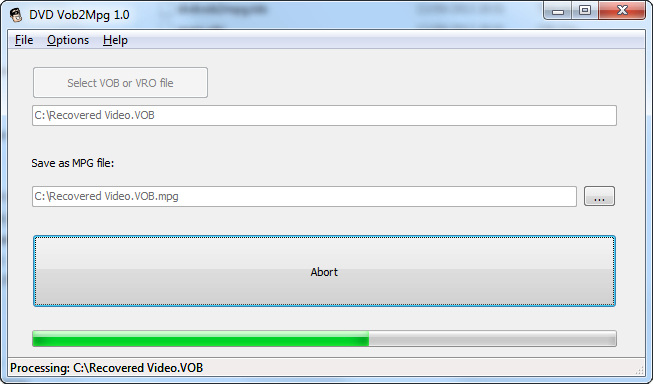 DVD Vob2Mpg 1.0 software screenshot