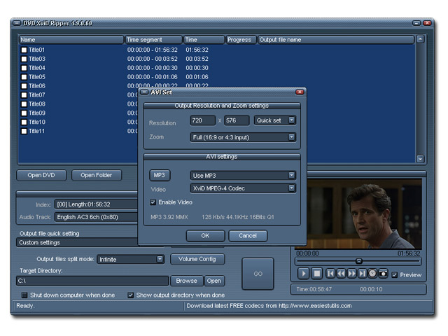 DVD Xvid Ripper 4.9.2 software screenshot