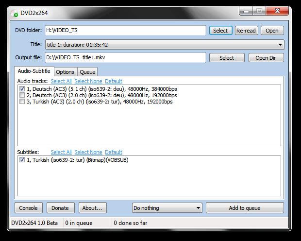 DVD2x264 1.2.246 Beta software screenshot