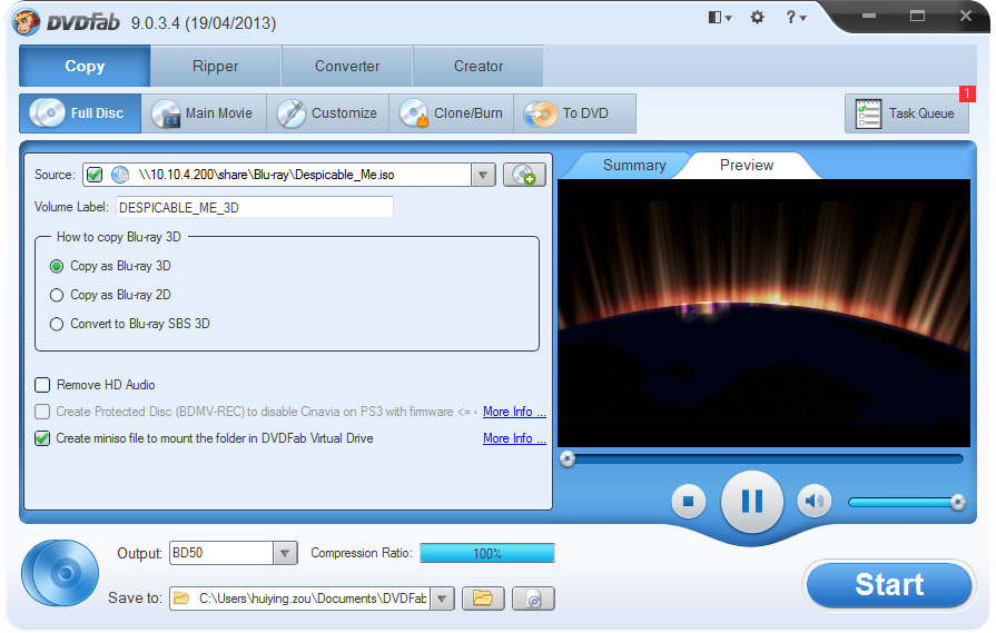 DVDFab Blu-ray Copy and Blu-ray Ripper 10.0.3.6 software screenshot