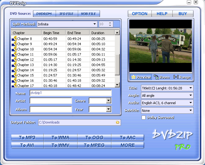 DVDZip Lite 4.0 software screenshot
