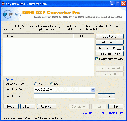 DWG to DXF Converter Pro Std 2010.5.5 software screenshot