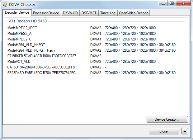 DXVA Checker 3.15.3 software screenshot