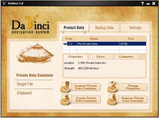 Da Vinci Encryption System 1.0 software screenshot