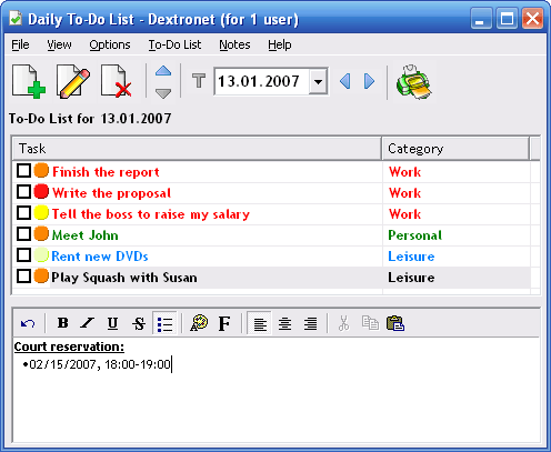 Daily To-Do List 2.35 software screenshot