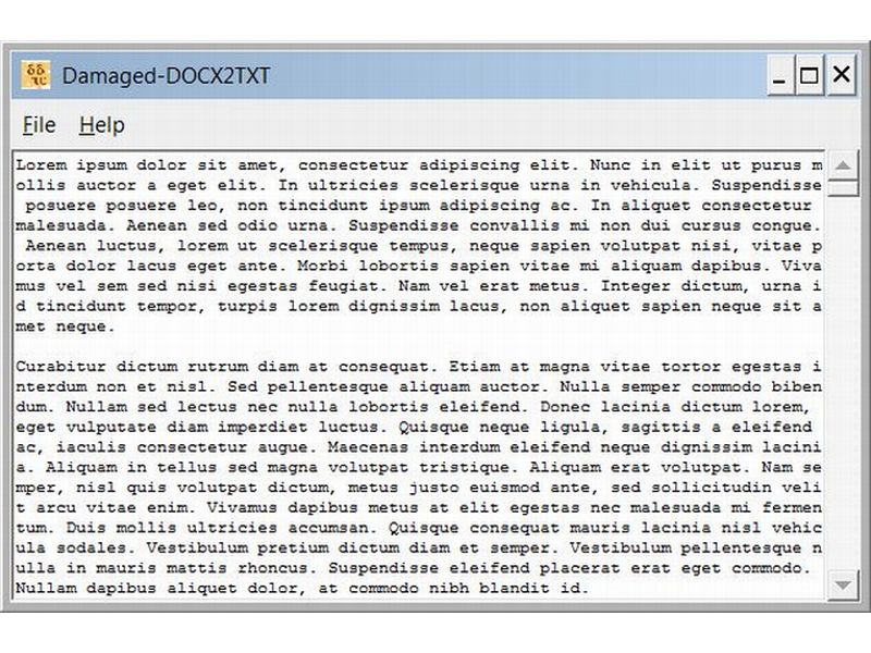 Damaged DOCX2TXT 1.03b software screenshot