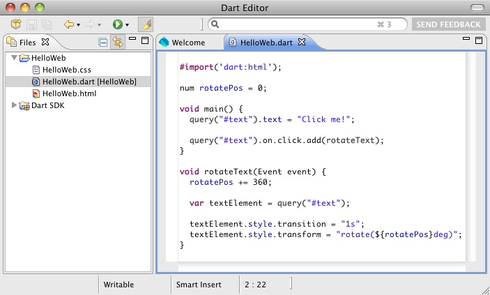 Dart Editor 1.10.0 software screenshot