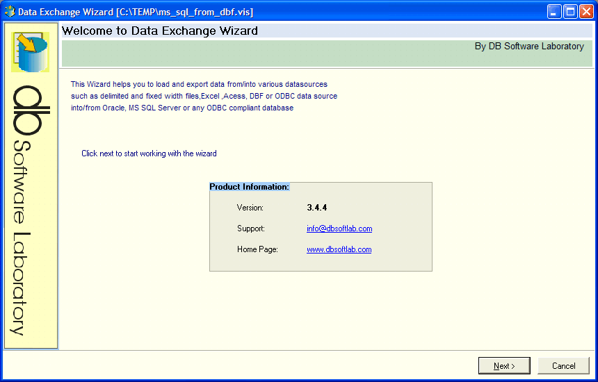 Data Exchange Wizard 5.2.1.0 software screenshot
