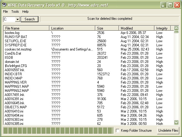 Data Recovery using ADRC Software 1.02 software screenshot
