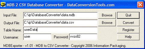 DataConversionTools.com MDB Exporter 1.01 software screenshot