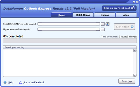 DataNumen Advanced Outlook Express Repair 2.2.0.0 software screenshot
