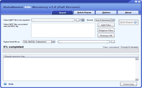 DataNumen SQL Recovery 2.7.0.0 software screenshot