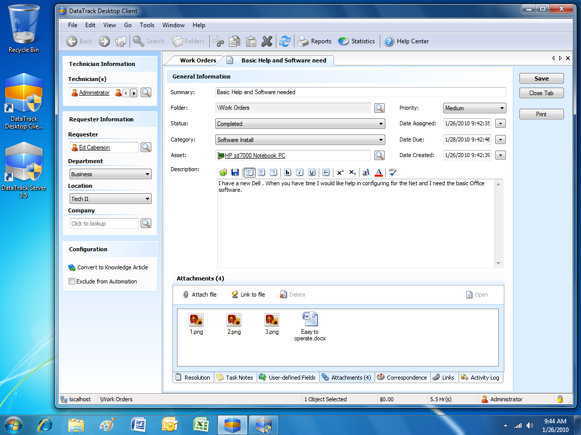 DataTrack System 3.5.9908.1 software screenshot
