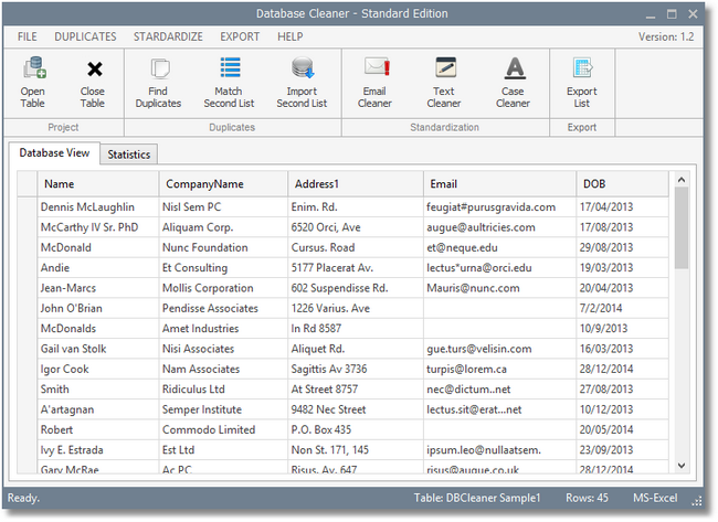 Database Cleaner 1.2 software screenshot