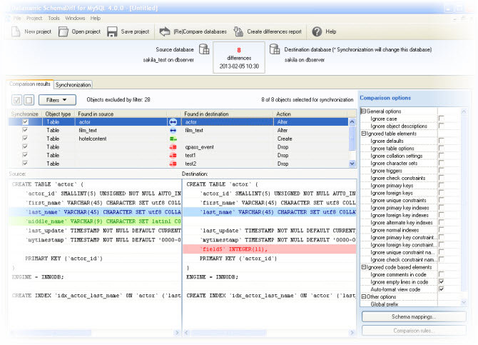 Datanamic SchemaDiff for MySQL 4.0.0 software screenshot