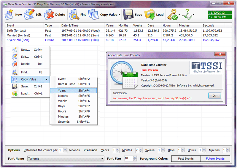Date Time Counter 6.0.042 software screenshot