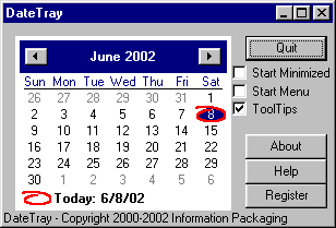 DateTray 1.01 software screenshot