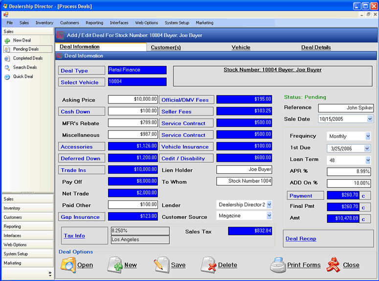 Dealership Director 3.01 software screenshot