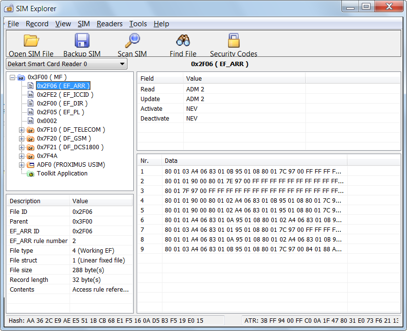 Dekart SIM Explorer 1.4 software screenshot