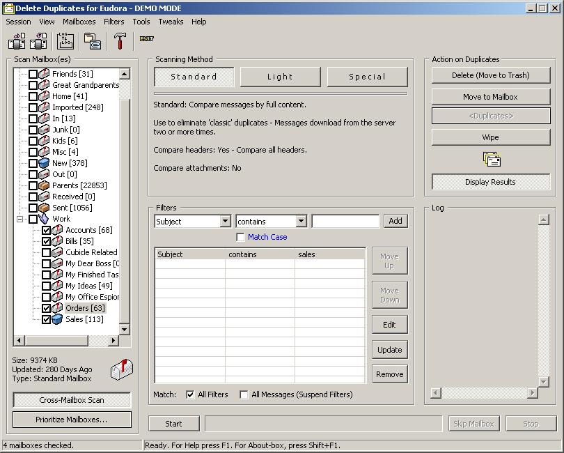 Delete Duplicates for Eudora 9.2.0.1 software screenshot