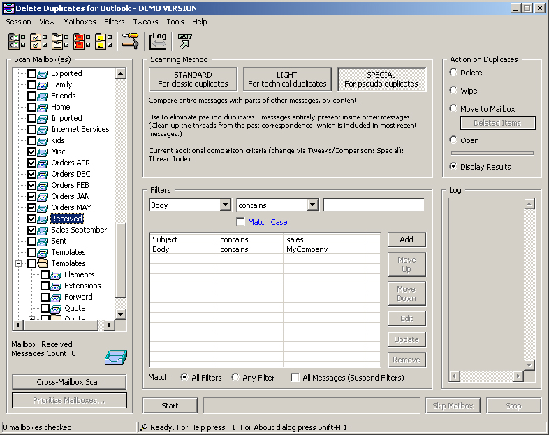 Delete Duplicates for Outlook 6.9.0.1 software screenshot