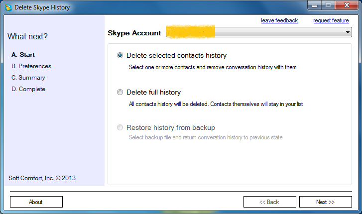 Delete Skype History Standard Edition 2.1.6 software screenshot