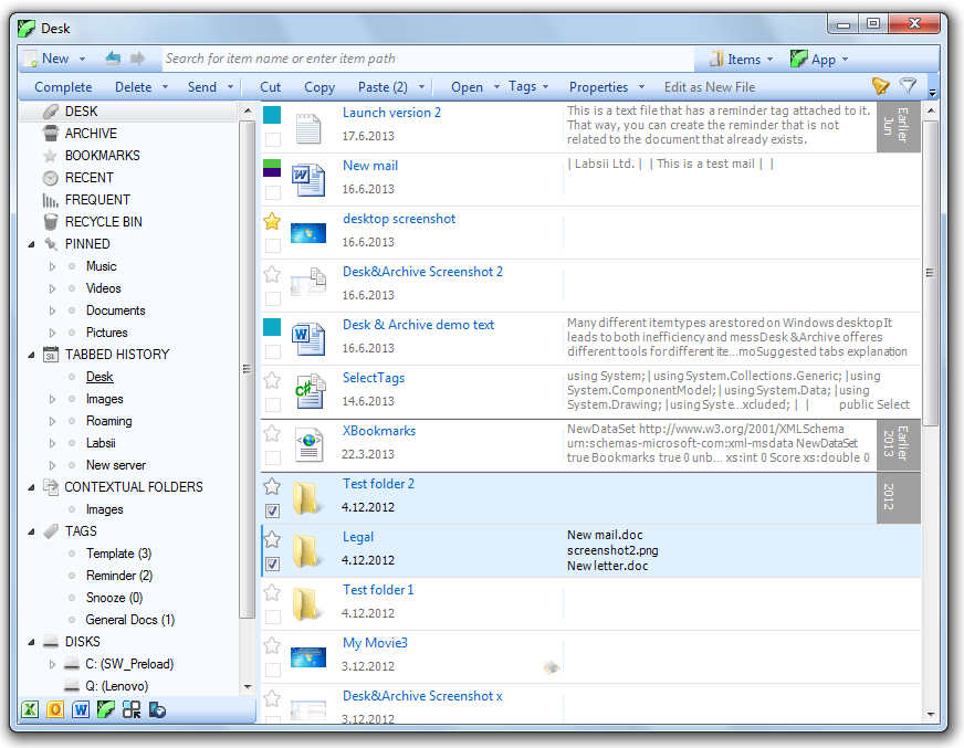 Desk & Archive Portable 2.0.2 software screenshot