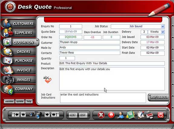 Desk Quote Professional 7.2 software screenshot