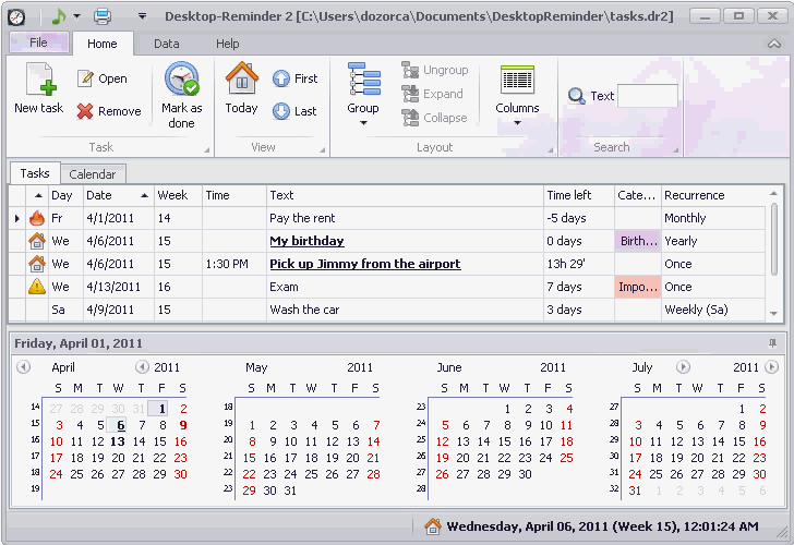 Desktop Reminder 2.122 software screenshot