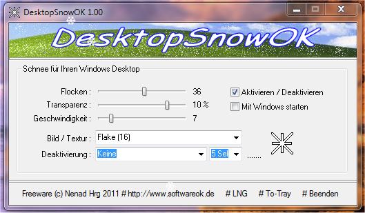 DesktopSnowOK 3.13 software screenshot