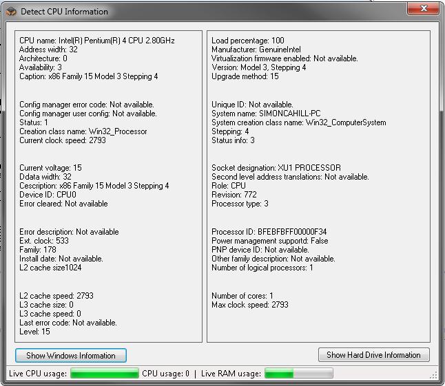 Detect CPU Information 1.0.0.1 software screenshot