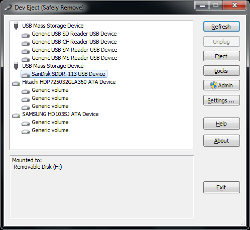 Dev Eject 1.0.29 Beta software screenshot
