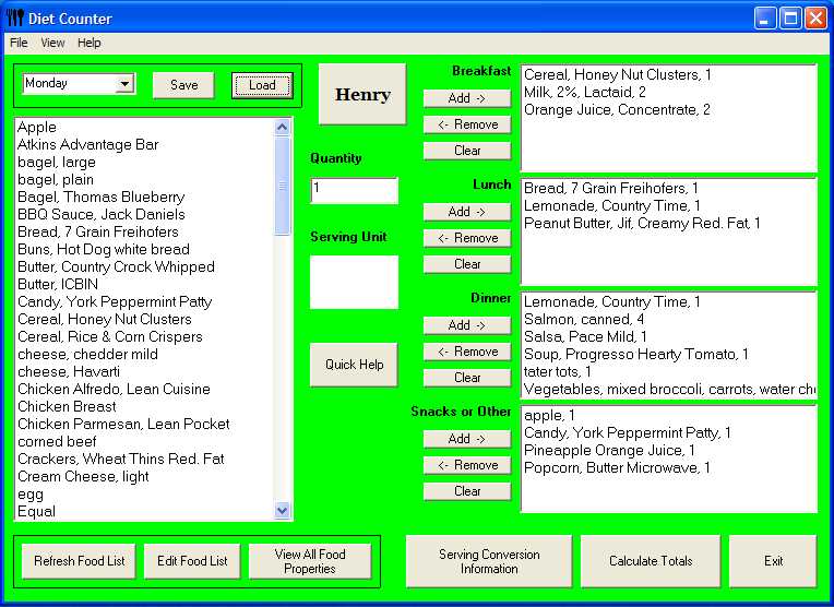 Diet Counter 2.0 software screenshot