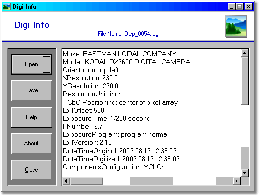Digi-Info 1.0 software screenshot