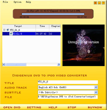 DigiGenius DVD to iPod Converter 3.6.6 software screenshot