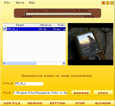 DigiGenius Video to Zune Converter 3.6.6 software screenshot