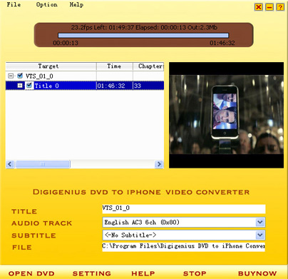 Digigenius DVD to iPhone Converter 3.6.1 software screenshot