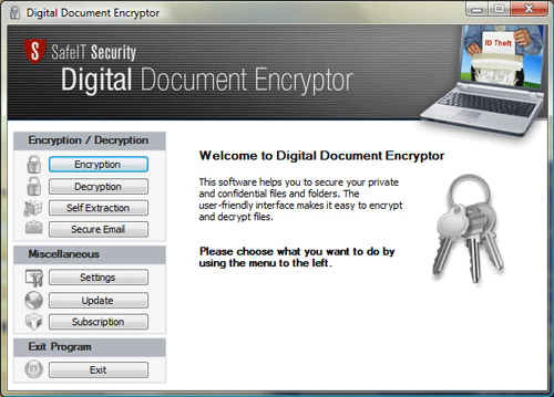 Digital Document Encryptor 2011 software screenshot