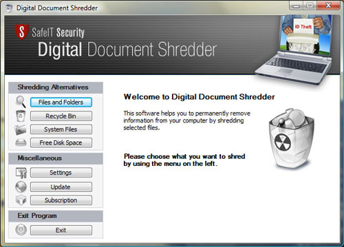 Digital Document Shredder 2011 software screenshot