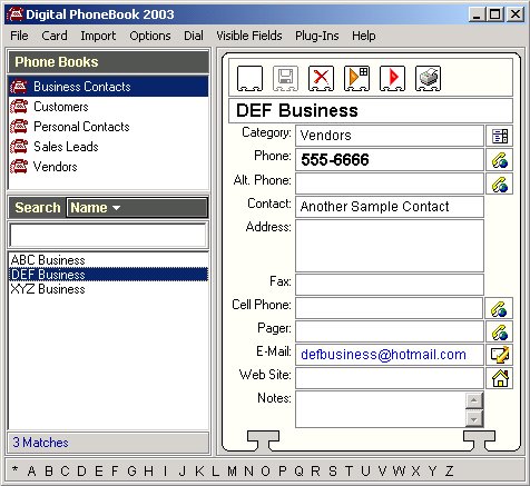 Digital PhoneBook 2003 software screenshot