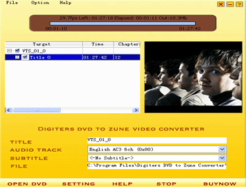 Digiters DVD to Zune Converter 3.6.6 software screenshot